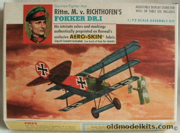 Renwal 1/72 Fokker DR-1 Triplane Aeroskin - Rittm. M. von Richthofen's Aircraft - (DRI), 269-69 plastic model kit